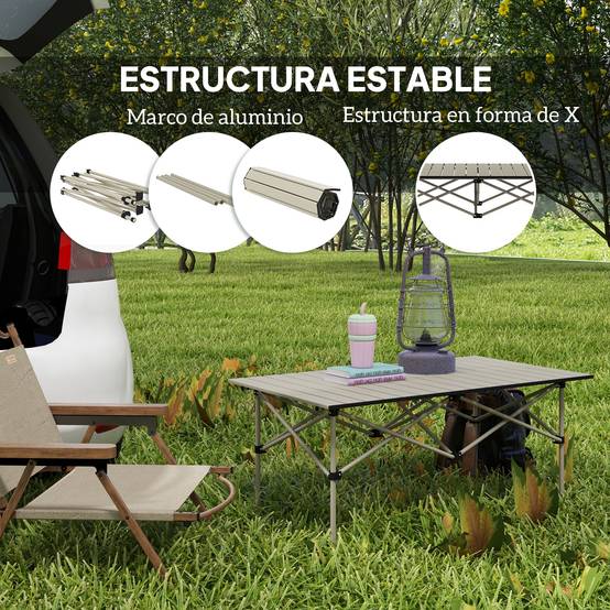 Table de camping pliante avec plateau enroulable et sac de rangement, table de pique-nique portable pour le camping, 95 x 55 x 50 cm, kaki - Image 7
