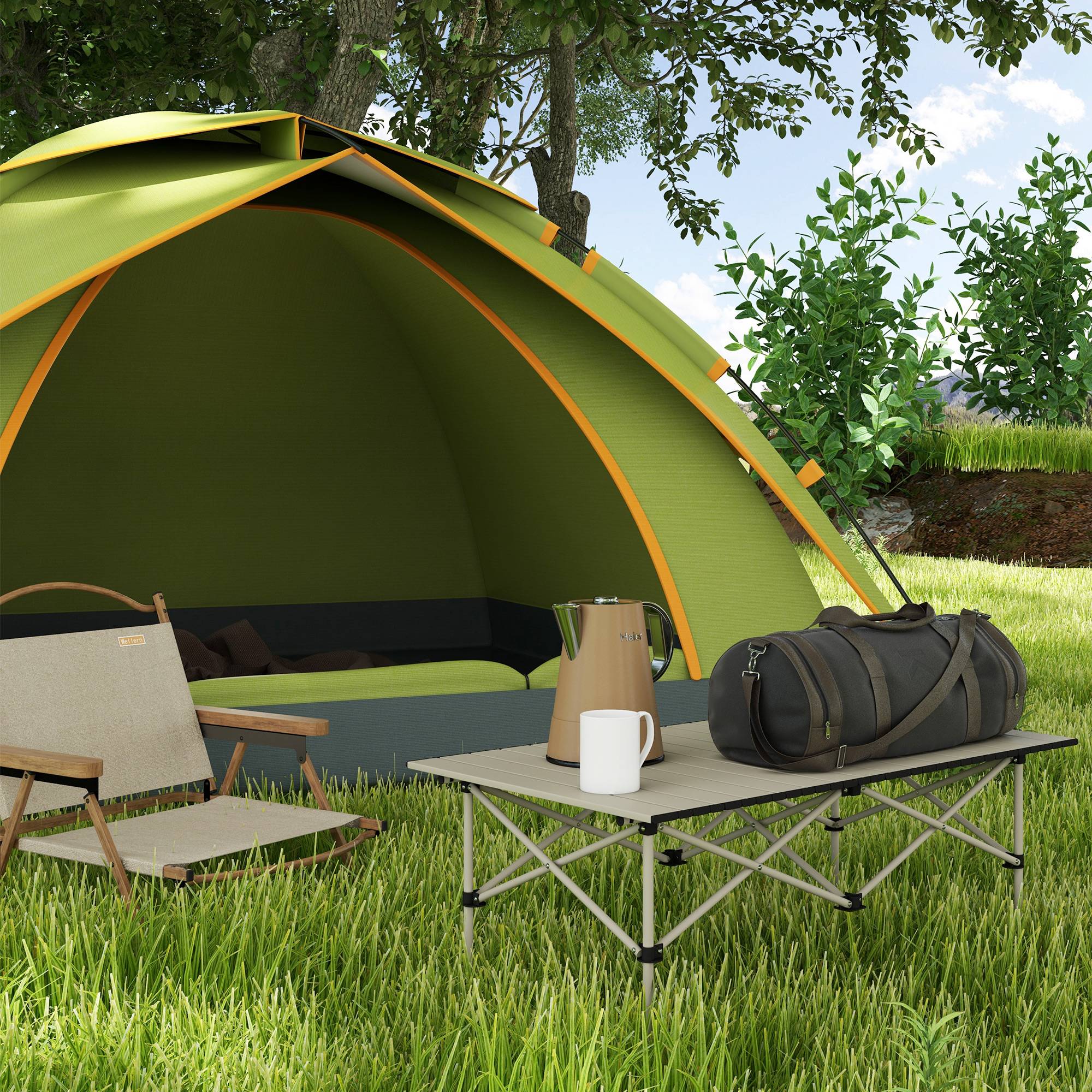 Table de camping pliante avec plateau enroulable et sac de rangement, table de pique-nique portable pour le camping, 95 x 55 x 50 cm, kaki - Image 3