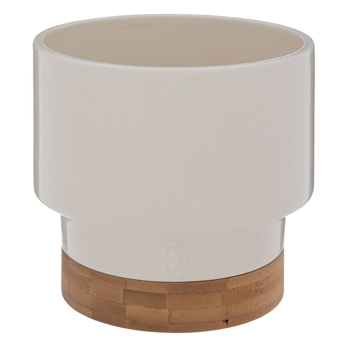 Pot en Céramique Blanc et Bambou D 16 x H 17 cm - Imagen 1