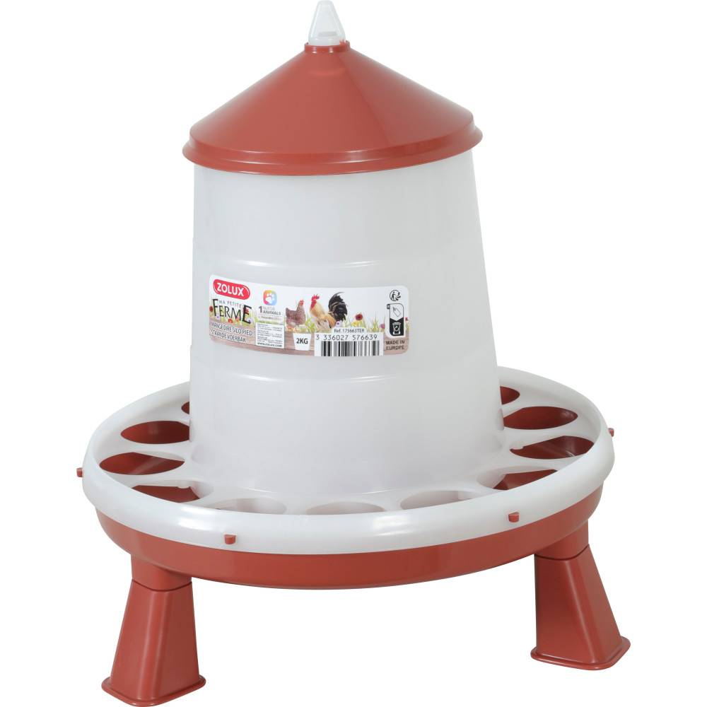 Zolux - Mangeoire silo en plastique avec pieds, capacité 2 kg, rouge basse cour - Imagen 1