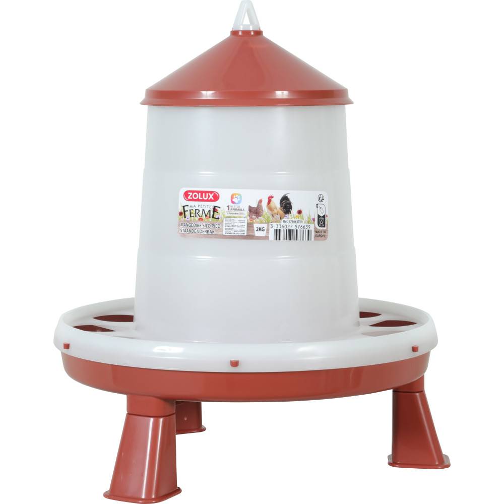Zolux - Mangeoire silo en plastique avec pieds, capacité 2 kg, rouge basse cour - Imagen 2