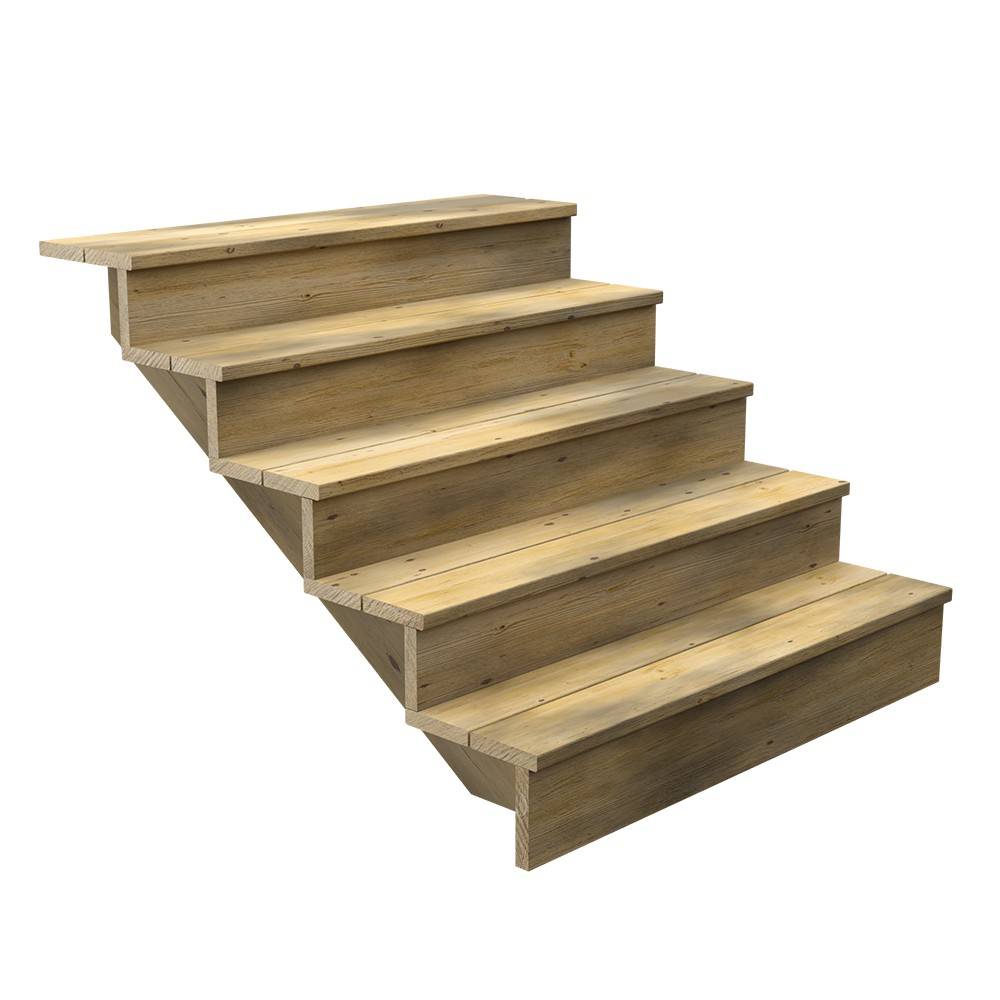 Decklinea - Escalier Bois Exterieur - 5 Marches Pleines - Largeur : 1m20 - Hauteur : 85cm - Avec Contremarches - Pin du Nord - Imagen 1