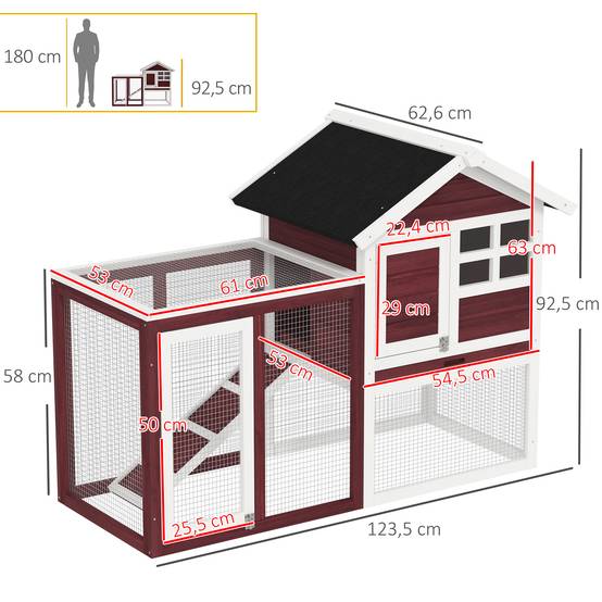 Clapier lapin 2 niveaux bois sapin extérieur avec rampe et tiroir 124x63x93cm rouge - ComfortXL Outdoor Living - Image 5