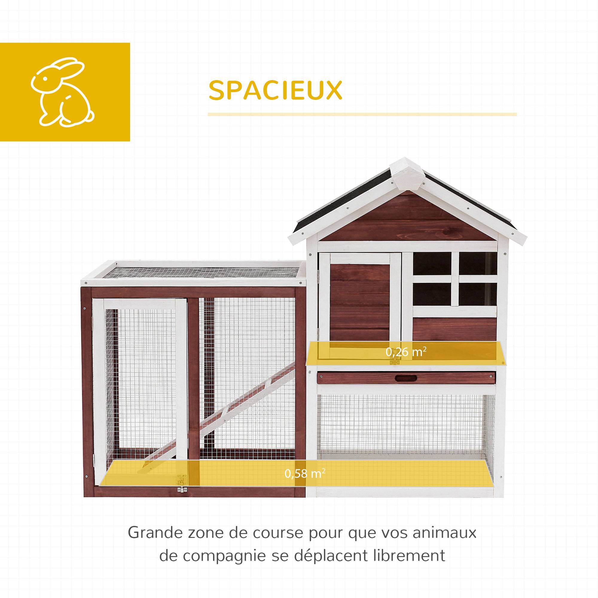 Clapier lapin 2 niveaux bois sapin extérieur avec rampe et tiroir 124x63x93cm rouge - ComfortXL Outdoor Living - Image 6
