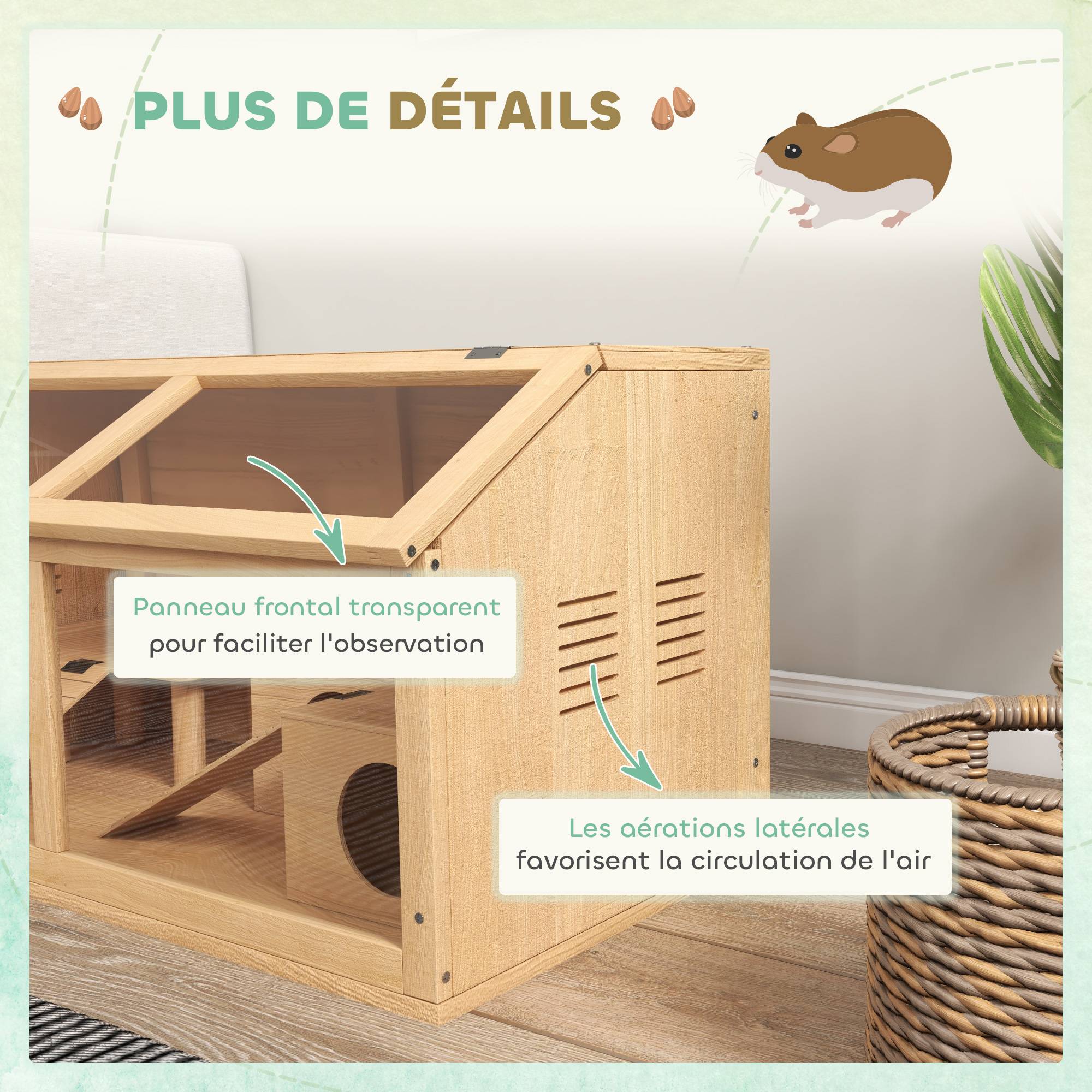 Cage pour hamster bois naturels 85 x 45 x 44 cm - PANGIVO - Image 8