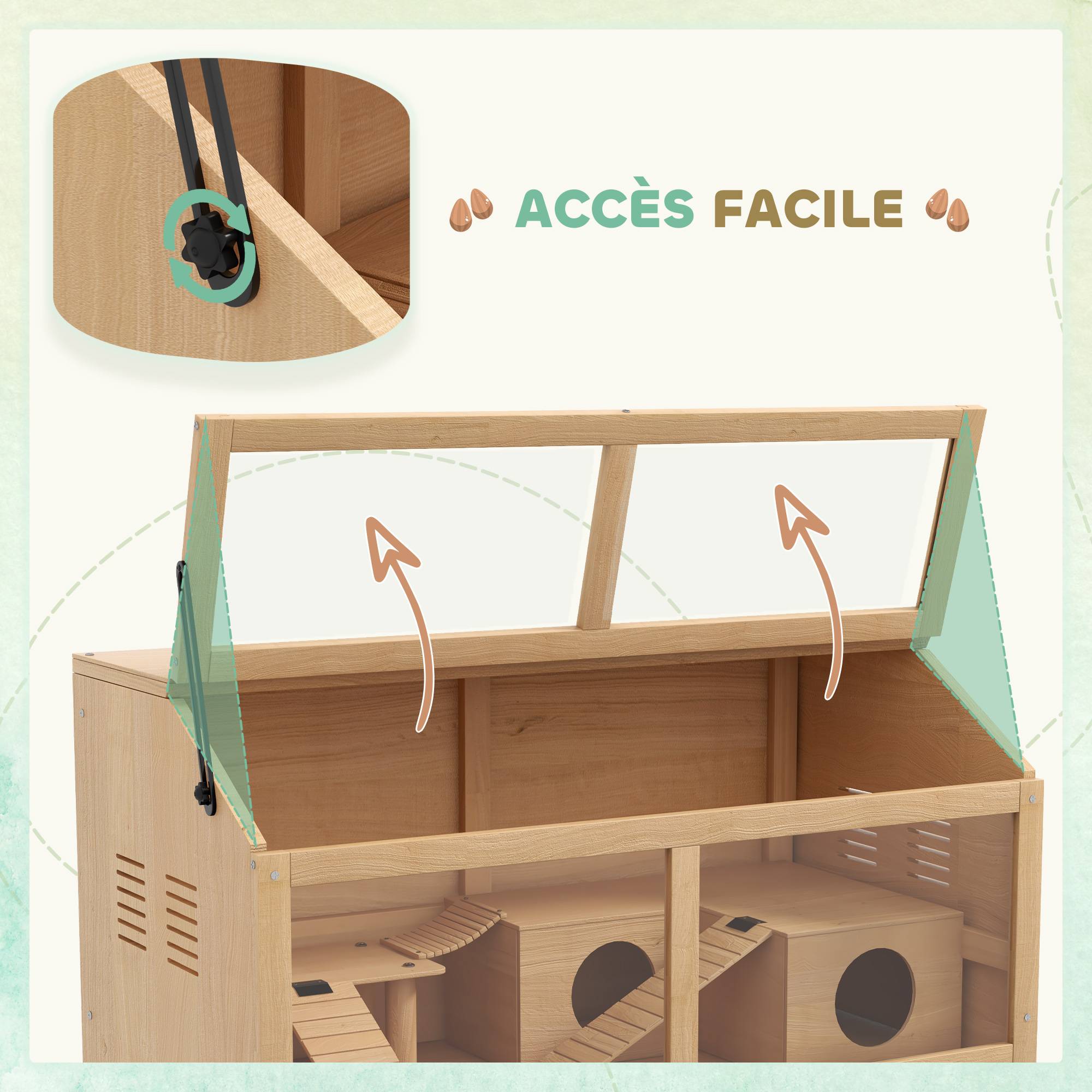 Cage pour hamster bois naturels 85 x 45 x 44 cm - PANGIVO - Image 7