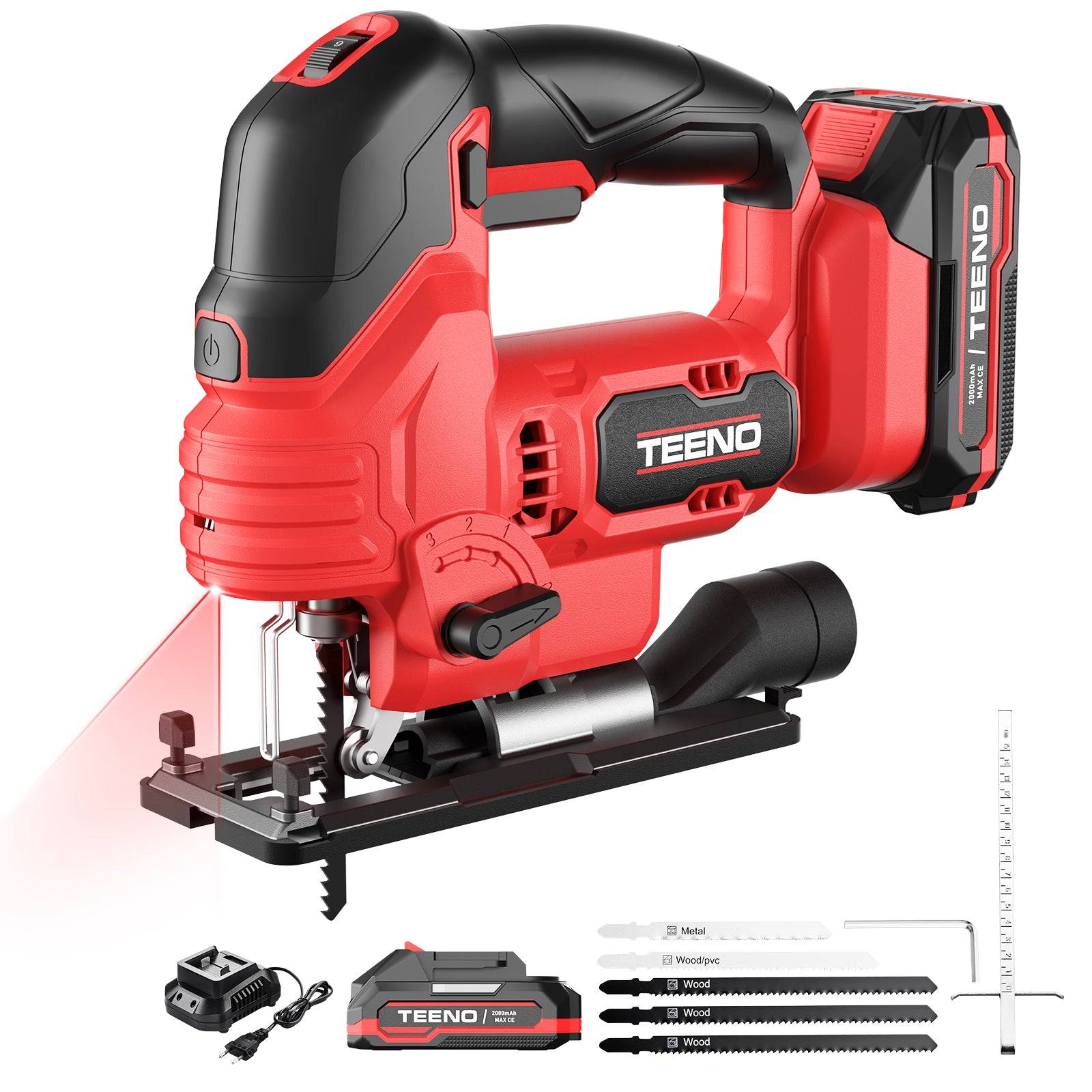 Scie Sauteuse Sans Fil pour Batterie Makita 20 V, 800-3000 SPM Scie Sauteuse Laser avec 5 lames, Inclinaison ± 45°, 6 vitesses,  LED, coupe du - Image 1