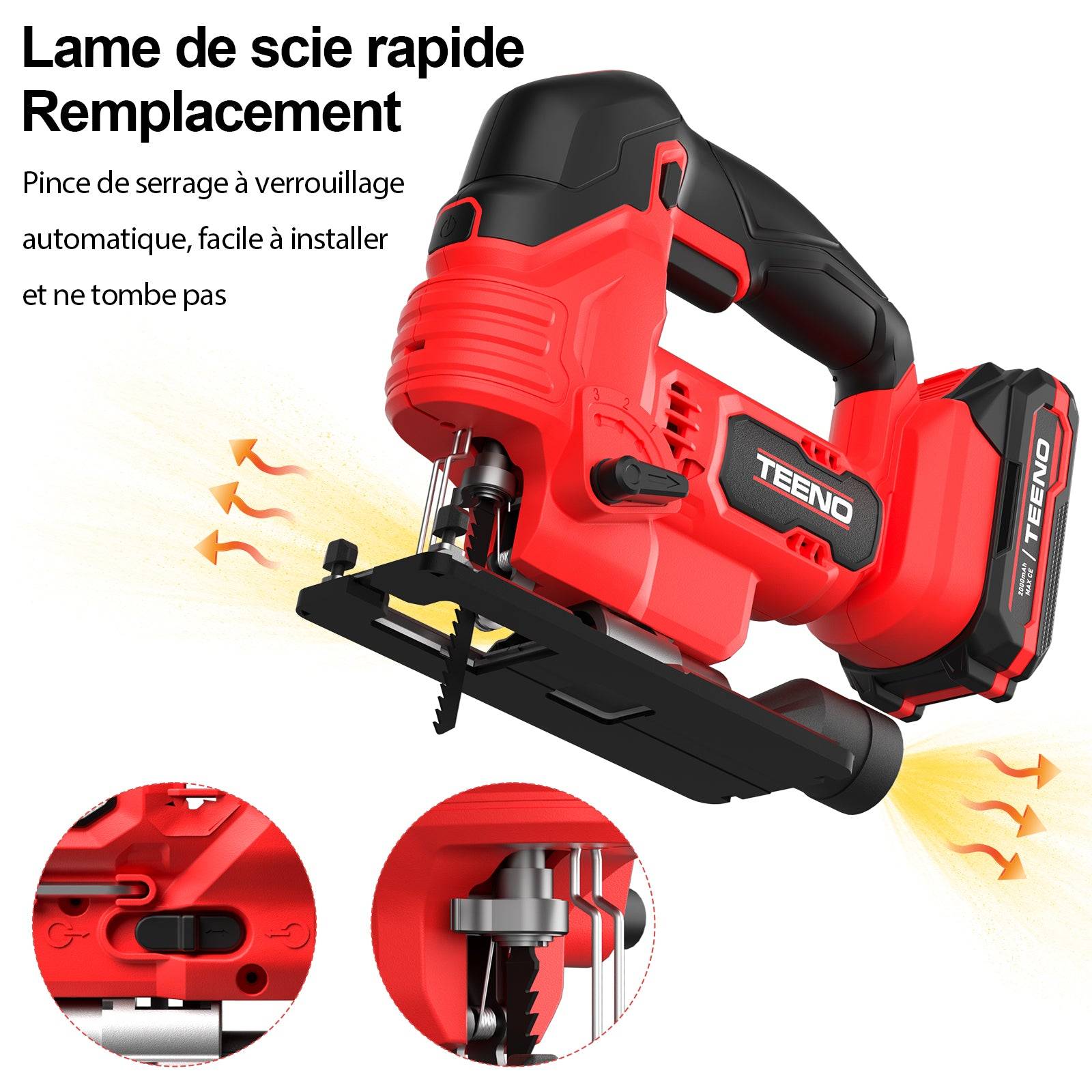 Scie Sauteuse Sans Fil pour Batterie Makita 20 V, 800-3000 SPM Scie Sauteuse Laser avec 5 lames, Inclinaison ± 45°, 6 vitesses,  LED, coupe du - Image 3