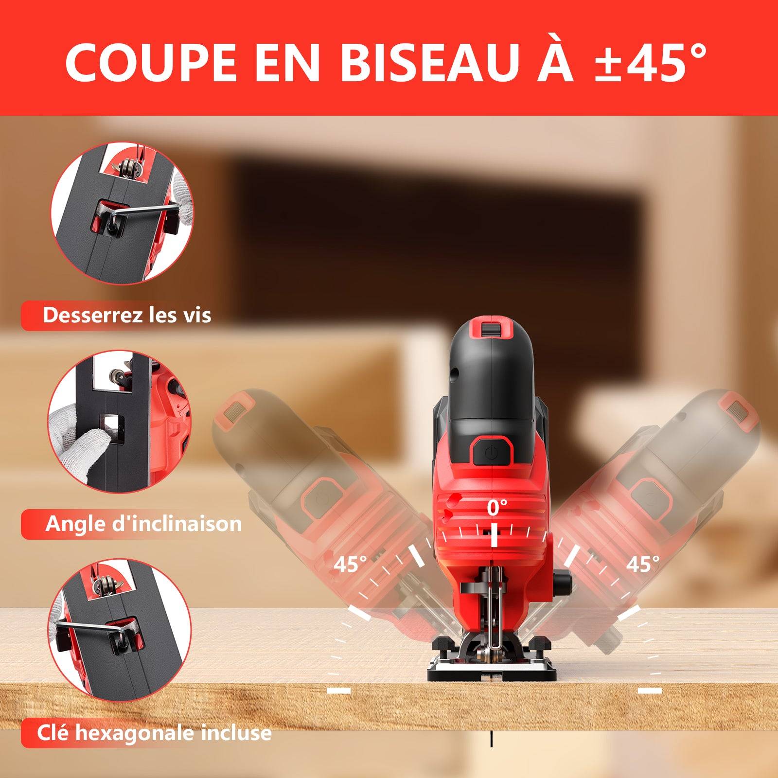 Scie Sauteuse Sans Fil pour Batterie Makita 20 V, 800-3000 SPM Scie Sauteuse Laser avec 5 lames, Inclinaison ± 45°, 6 vitesses,  LED, coupe du - Image 4