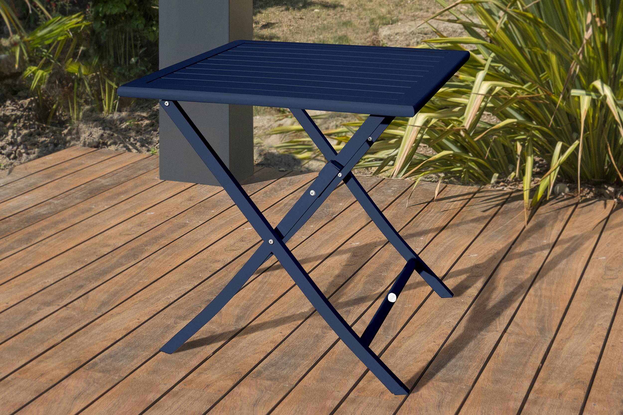 Table de jardin carrée pliante en aluminium - Bleu marine - MARIUS - Image 1