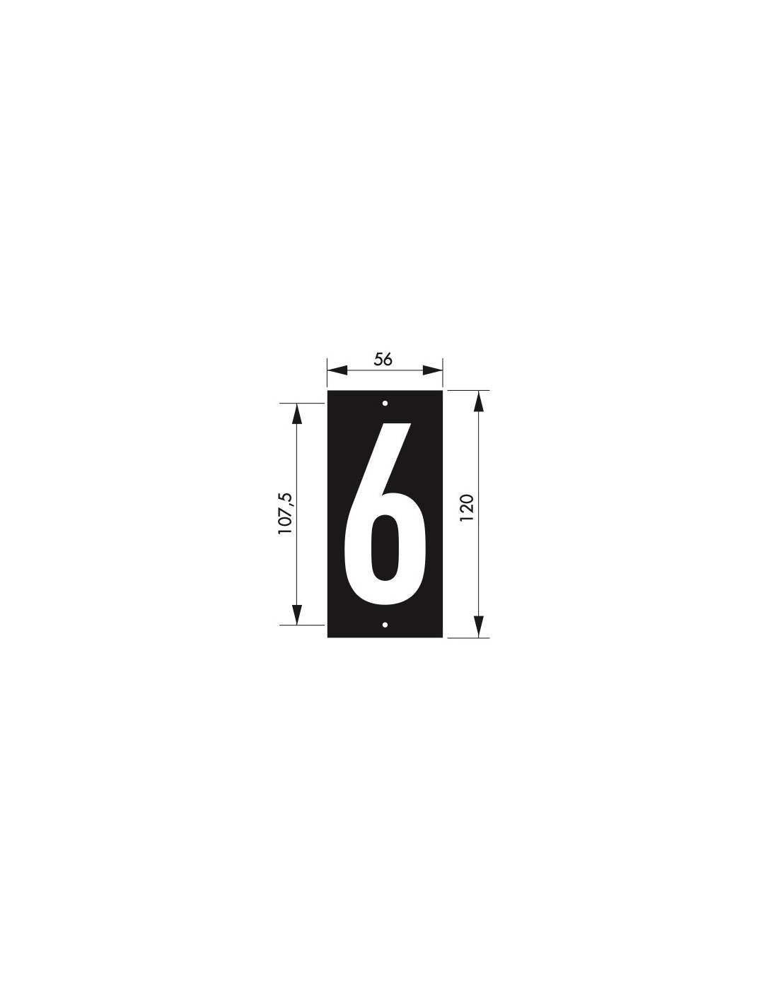 Plaque de signalisation 6, marquage blanc sur fond noir, panneau ABS à visser, 56x120mm - THIRARD - Image 2