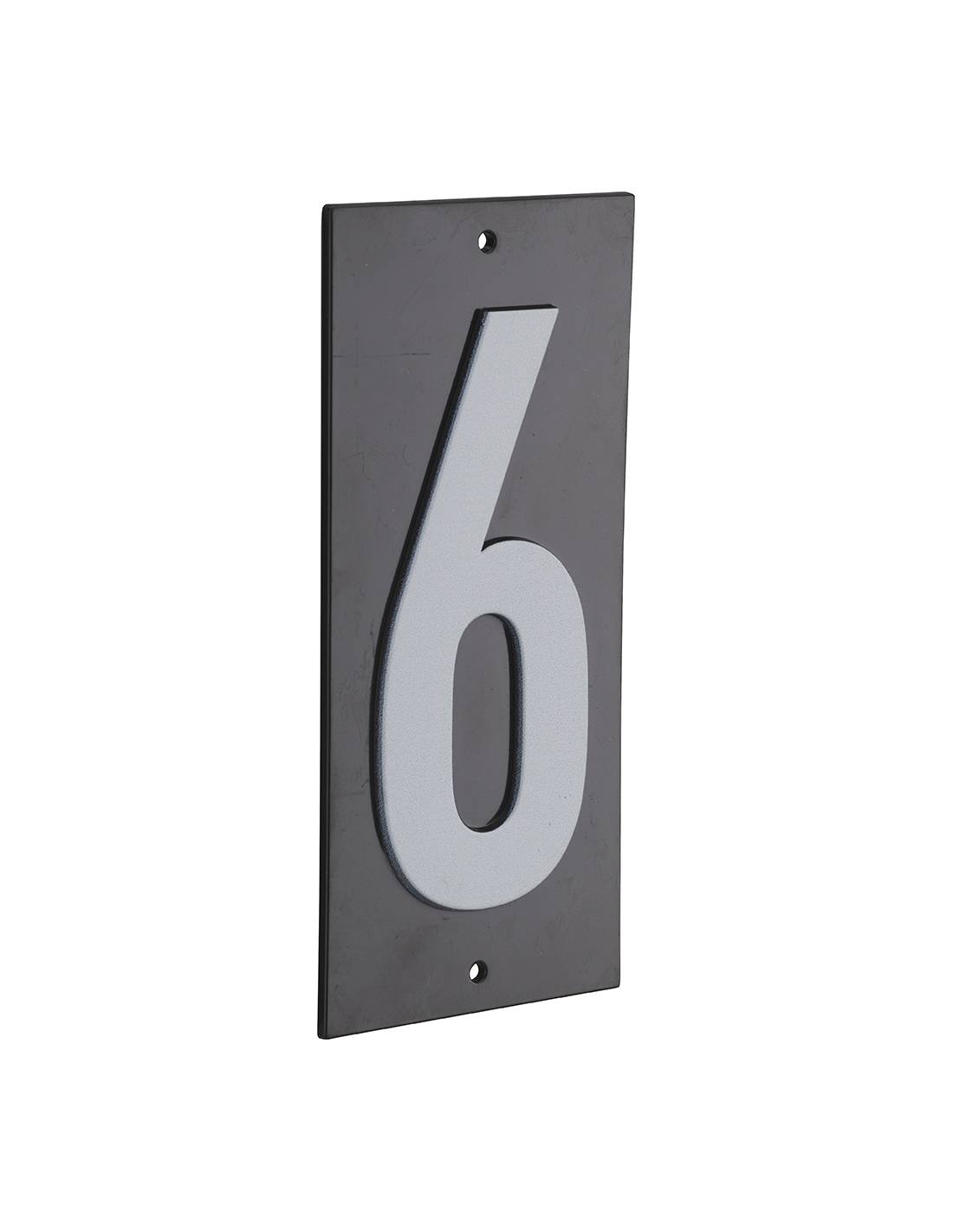 Plaque de signalisation 6, marquage blanc sur fond noir, panneau ABS à visser, 56x120mm - THIRARD - Image 1