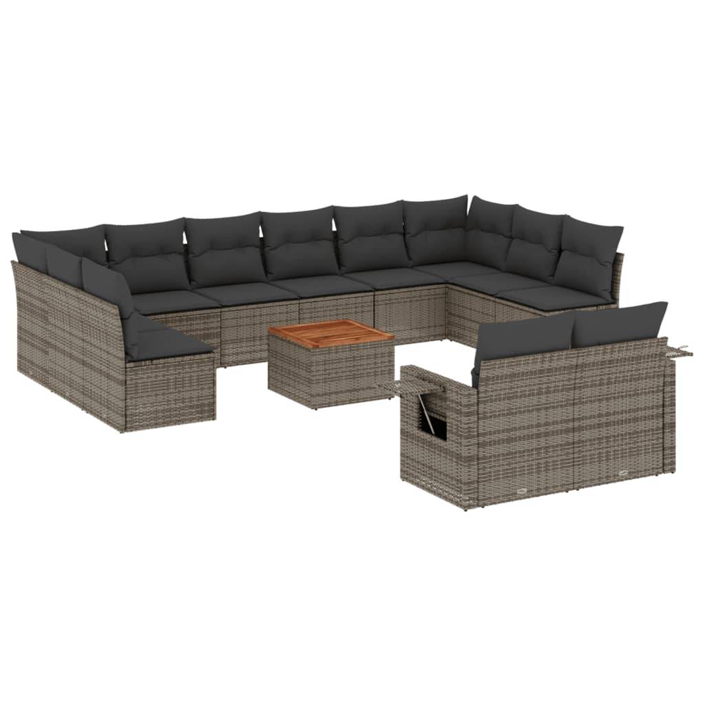 Salon de Jardin Bas Modulable 12 Places en Poly Rotin avec Table Basse Acacia pour Extérieur Gris – ComfortXL Outdoor Living - Image 2