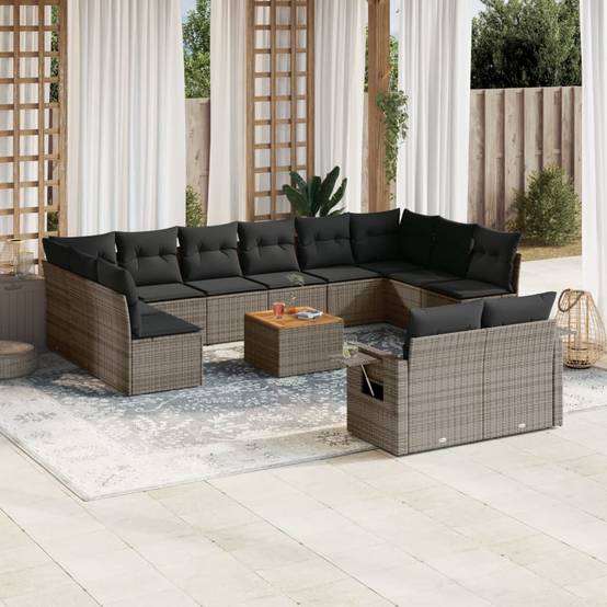 Salon de Jardin Bas Modulable 12 Places en Poly Rotin avec Table Basse Acacia pour Extérieur Gris – ComfortXL Outdoor Living - Image 1