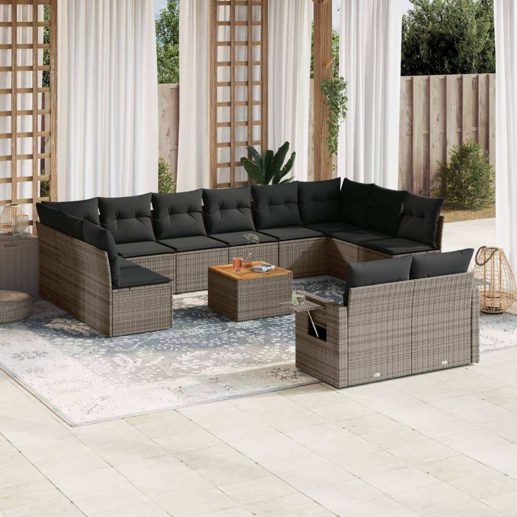 Salon de Jardin Bas Modulable 12 Places en Poly Rotin avec Table Basse Acacia pour Extérieur Gris – ComfortXL Outdoor Living - Image 1