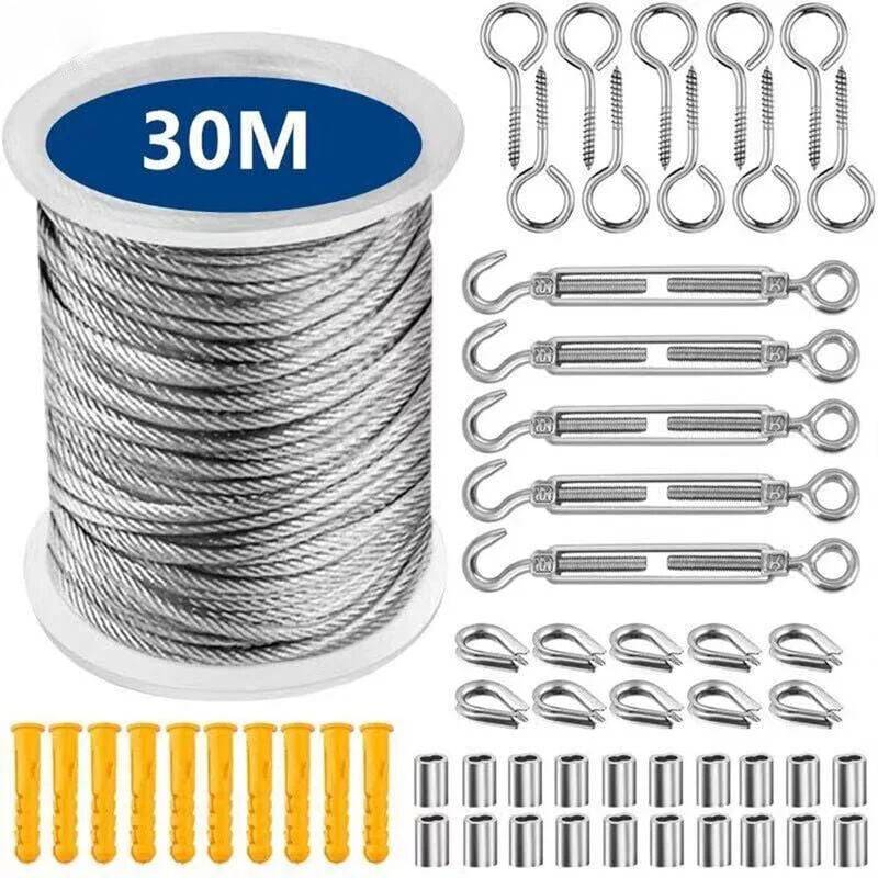 Corde en acier inoxydable, corde suspendue en acier inoxydable, corde à linge extérieure, câble métallique extérieur (30M)-Lytech - Image 1