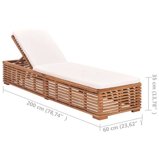 Helloshop26 - Transat chaise longue bain de soleil lit de jardin terrasse meuble d'extérieur 200 cm avec coussin bois de teck solide crème - Imagen 7