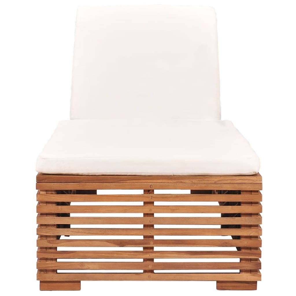 Helloshop26 - Transat chaise longue bain de soleil lit de jardin terrasse meuble d'extérieur 200 cm avec coussin bois de teck solide crème - Imagen 2