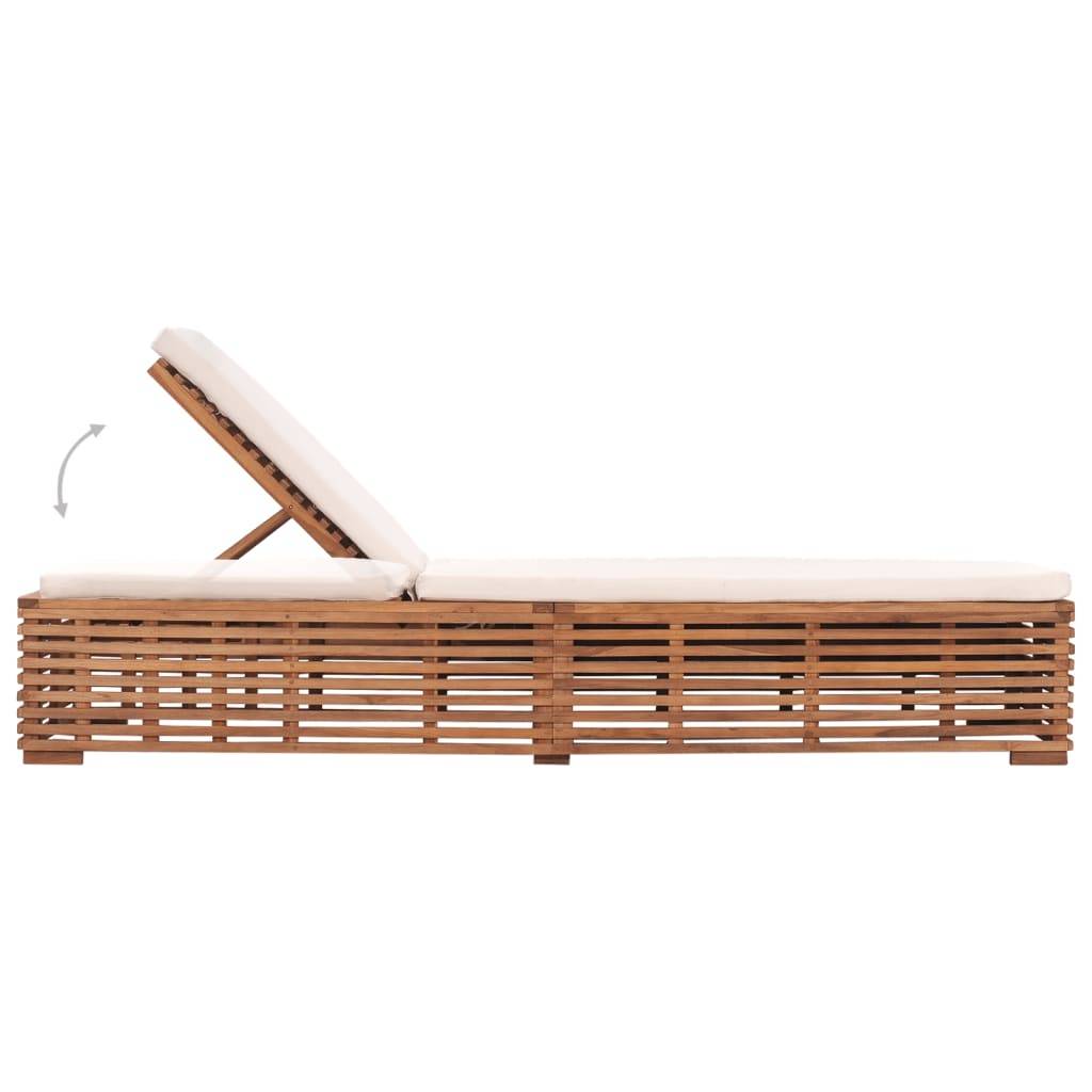 Helloshop26 - Transat chaise longue bain de soleil lit de jardin terrasse meuble d'extérieur 200 cm avec coussin bois de teck solide crème - Imagen 5