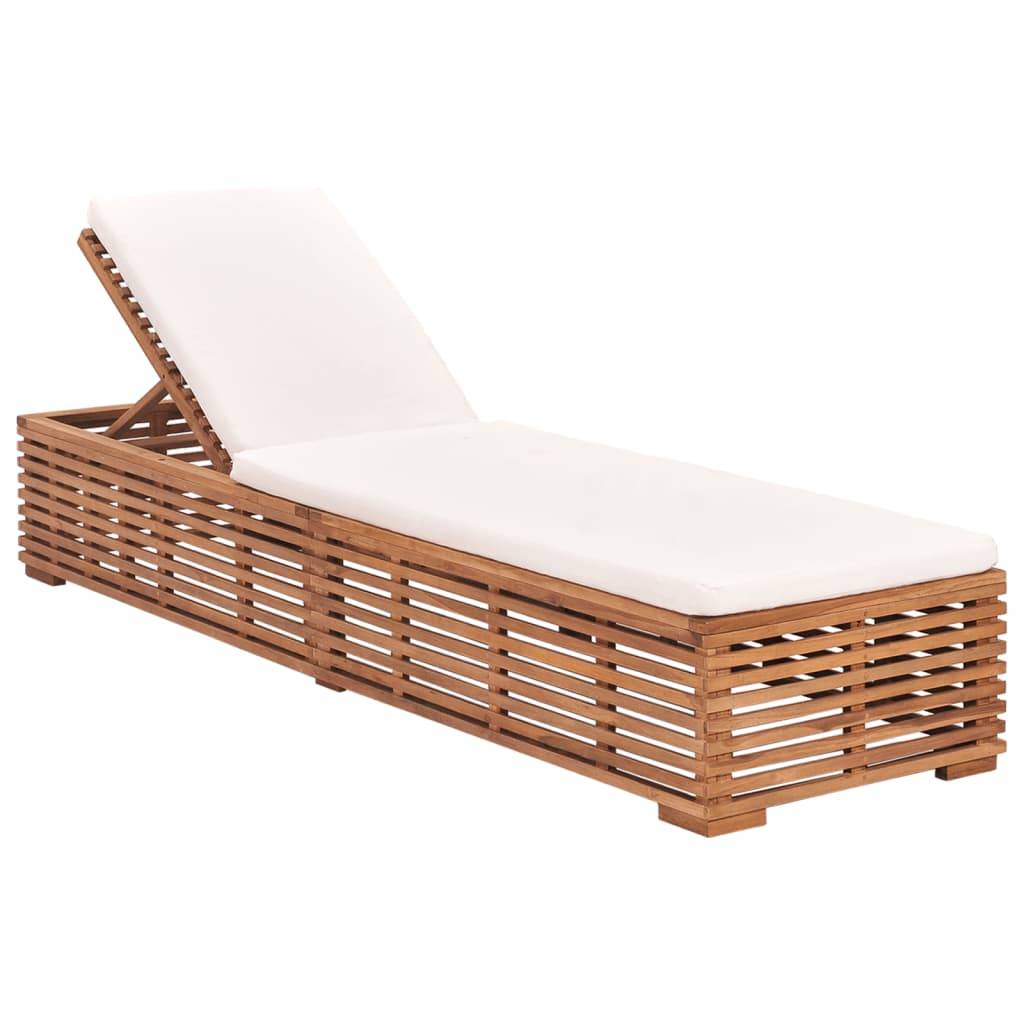 Helloshop26 - Transat chaise longue bain de soleil lit de jardin terrasse meuble d'extérieur 200 cm avec coussin bois de teck solide crème - Imagen 1