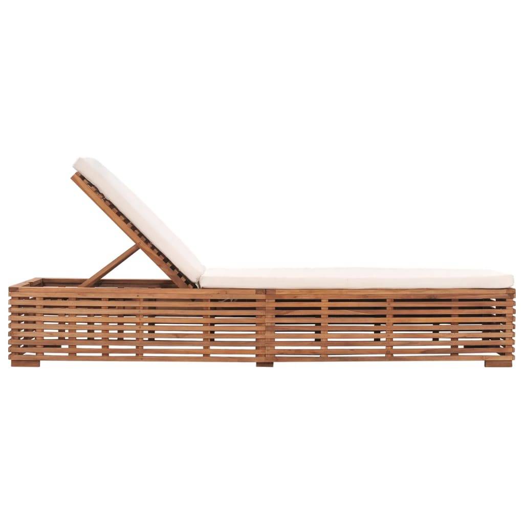 Helloshop26 - Transat chaise longue bain de soleil lit de jardin terrasse meuble d'extérieur 200 cm avec coussin bois de teck solide crème - Imagen 3