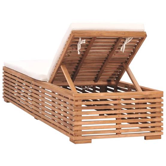 Helloshop26 - Transat chaise longue bain de soleil lit de jardin terrasse meuble d'extérieur 200 cm avec coussin bois de teck solide crème - Imagen 4