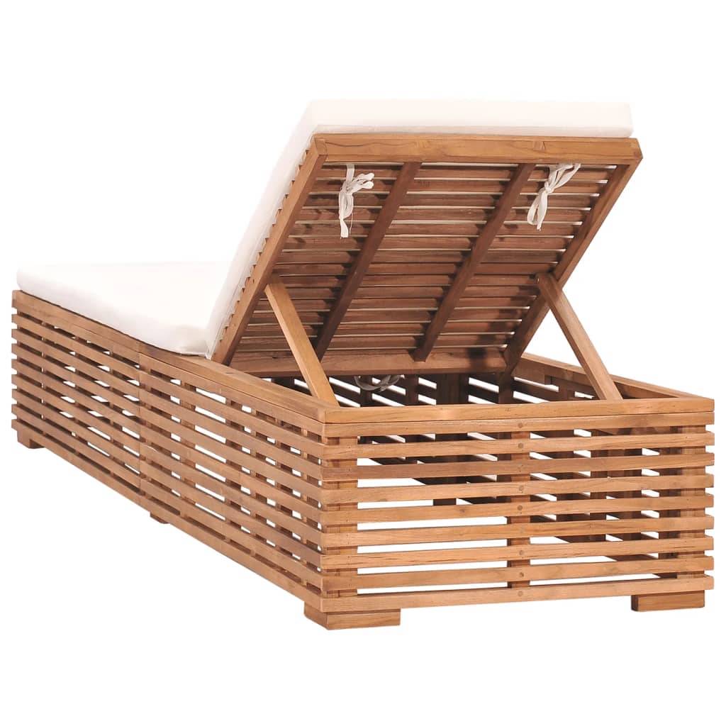 Helloshop26 - Transat chaise longue bain de soleil lit de jardin terrasse meuble d'extérieur 200 cm avec coussin bois de teck solide crème - Imagen 4