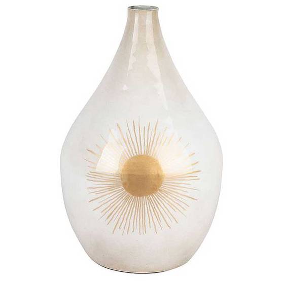 Vase en Fer Blanc Nacré Motif Soleil Rayonnant 25x43cm - Image 1