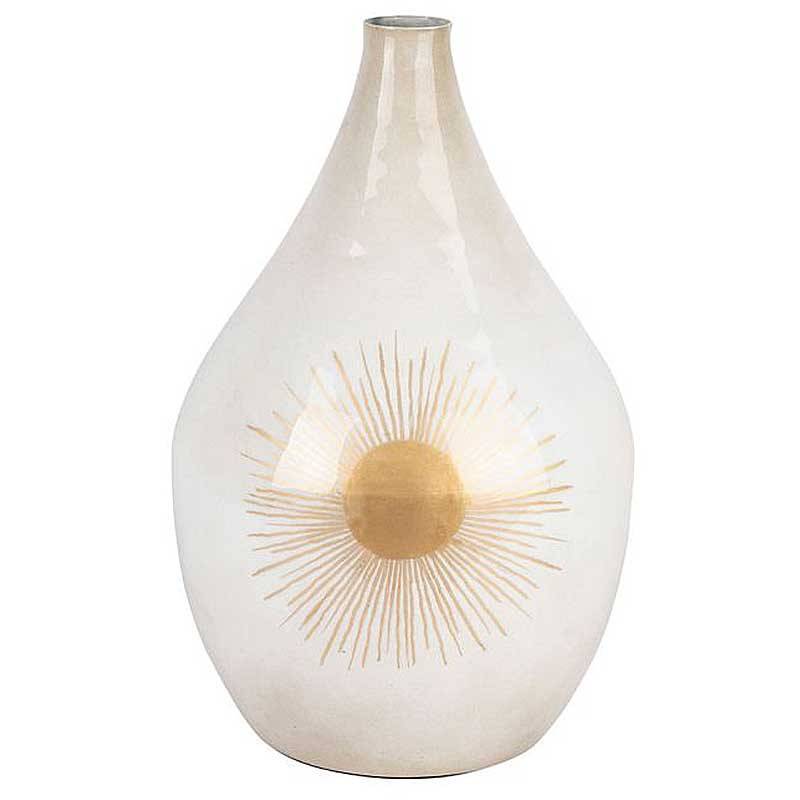 Vase en Fer Blanc Nacré Motif Soleil Rayonnant 25x43cm - Image 1