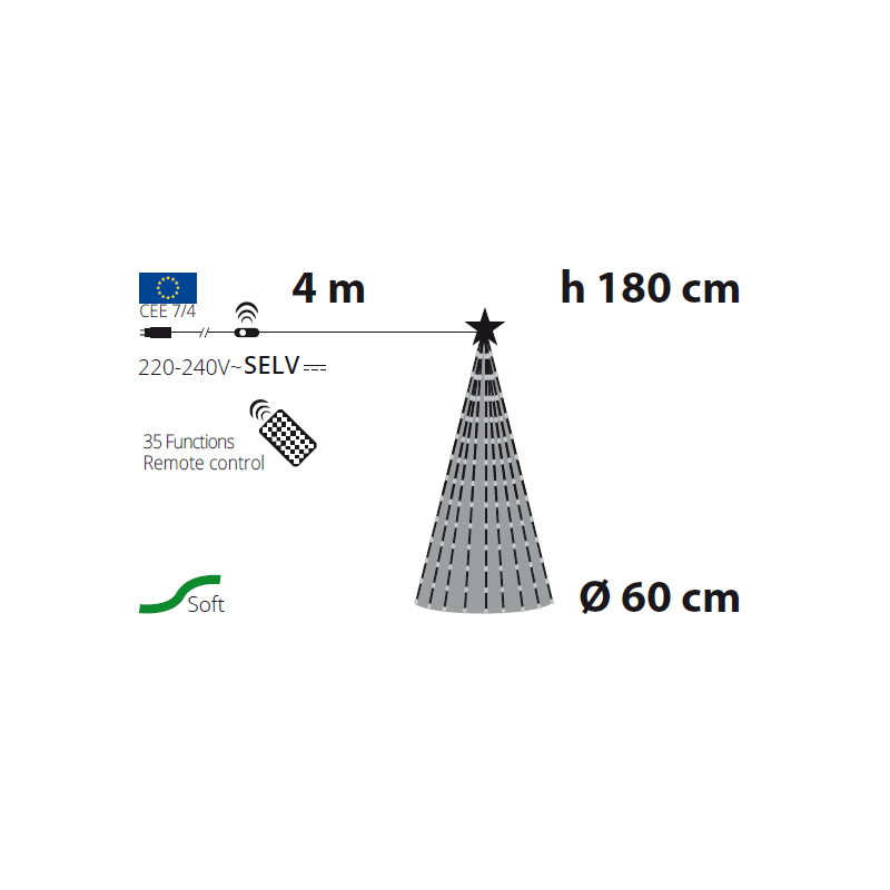 Lotti - Sapin lumineux conique animé H180cm 304 PixelLED blanc chaud et froid haute luminosité avec télécommande Lotti - Imagen 2