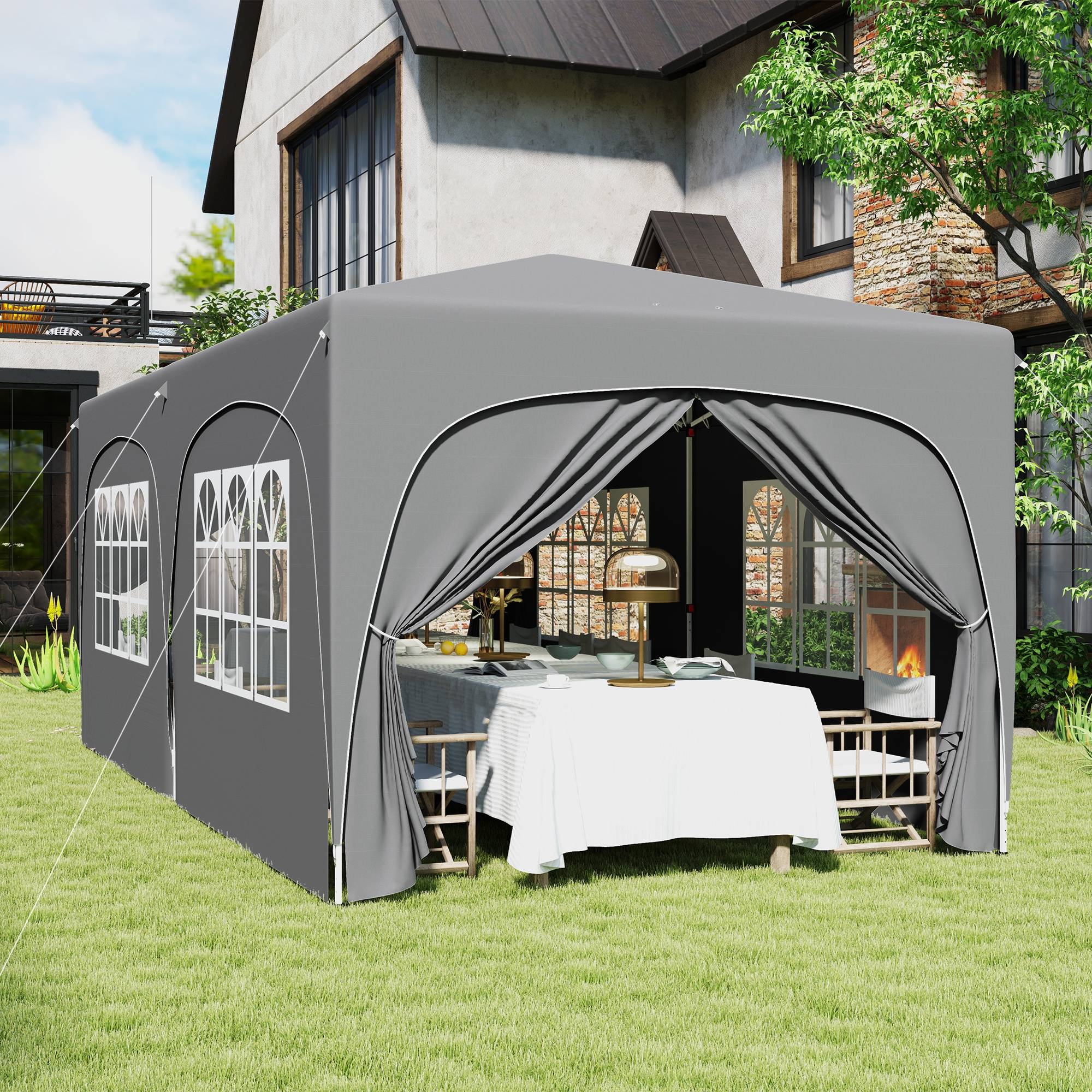 Outsunny - Tonnelle jardin exterieur 3x6m pliante pop up réglable sac transport et sacs sable UPF50+ camping festival patio gris clair - Outsunny - Image 2