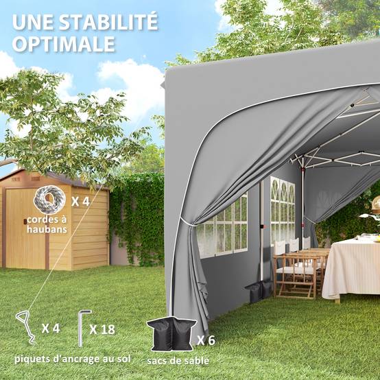 Outsunny - Tonnelle jardin exterieur 3x6m pliante pop up réglable sac transport et sacs sable UPF50+ camping festival patio gris clair - Outsunny - Image 9