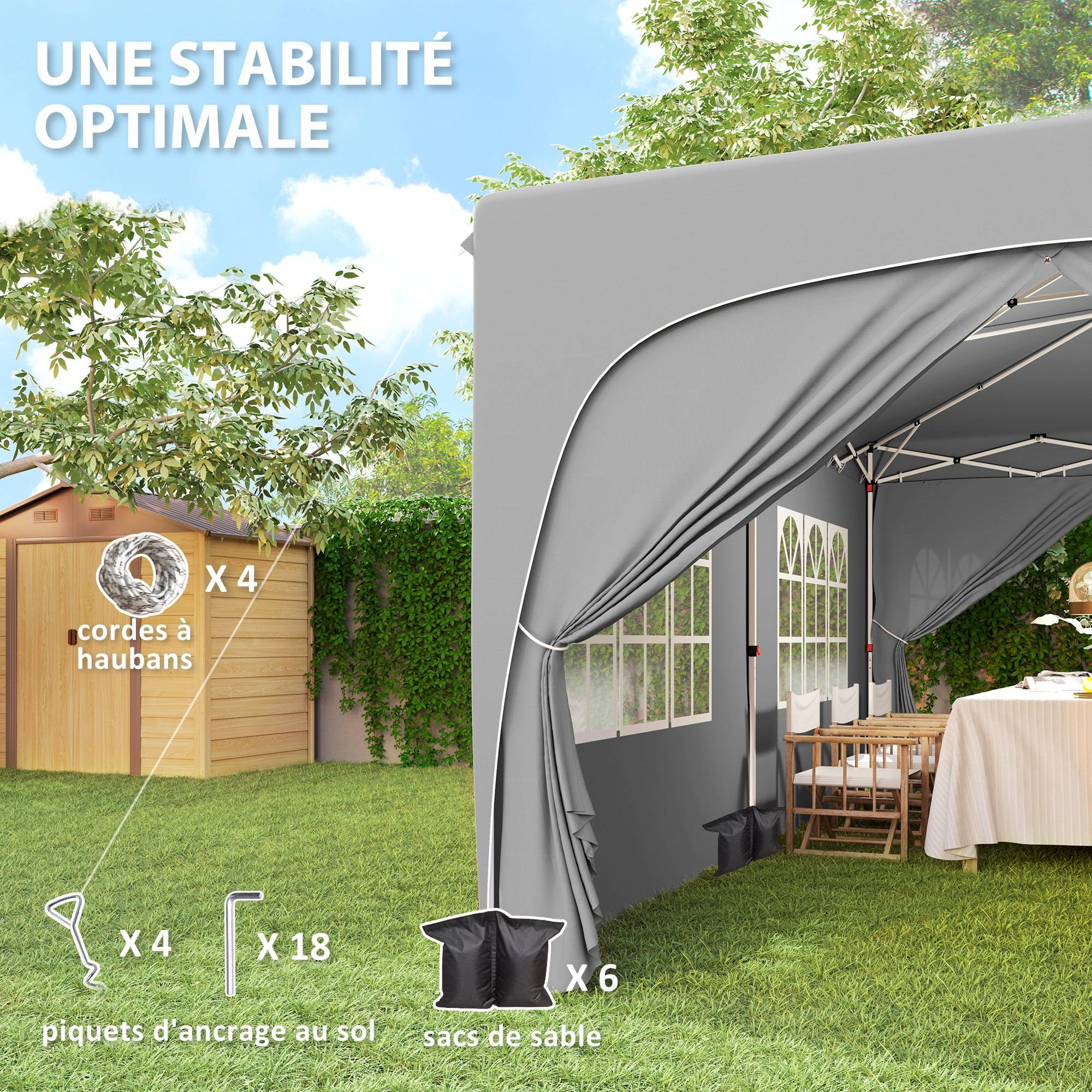 Outsunny - Tonnelle jardin exterieur 3x6m pliante pop up réglable sac transport et sacs sable UPF50+ camping festival patio gris clair - Outsunny - Image 9