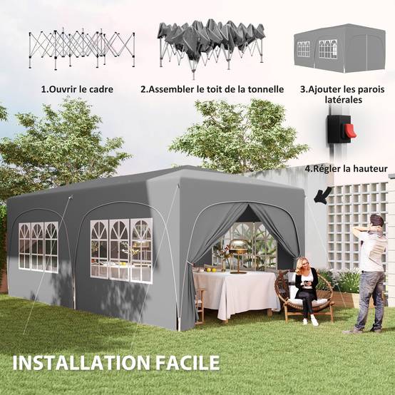 Outsunny - Tonnelle jardin exterieur 3x6m pliante pop up réglable sac transport et sacs sable UPF50+ camping festival patio gris clair - Outsunny - Image 5