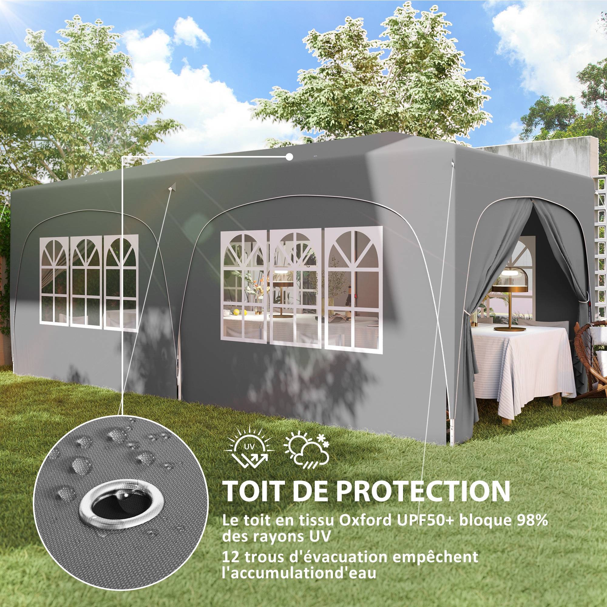 Outsunny - Tonnelle jardin exterieur 3x6m pliante pop up réglable sac transport et sacs sable UPF50+ camping festival patio gris clair - Outsunny - Image 7