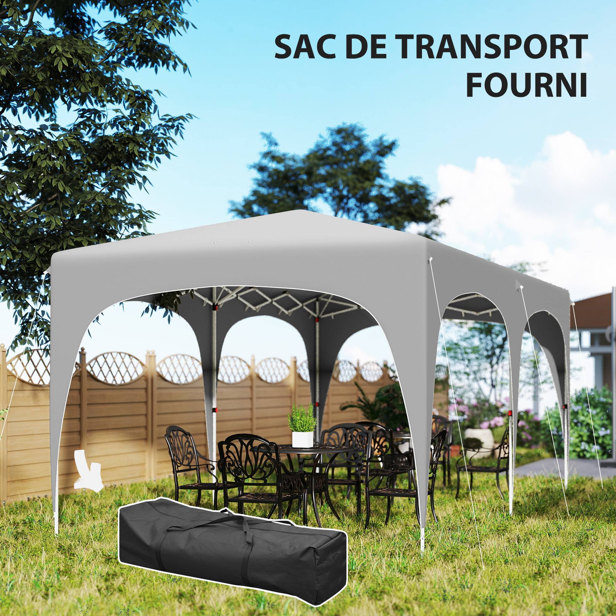 Outsunny - Tonnelle jardin exterieur 3x6m pliante pop up réglable sac transport et sacs sable UPF50+ camping festival patio gris clair - Outsunny - Image 8