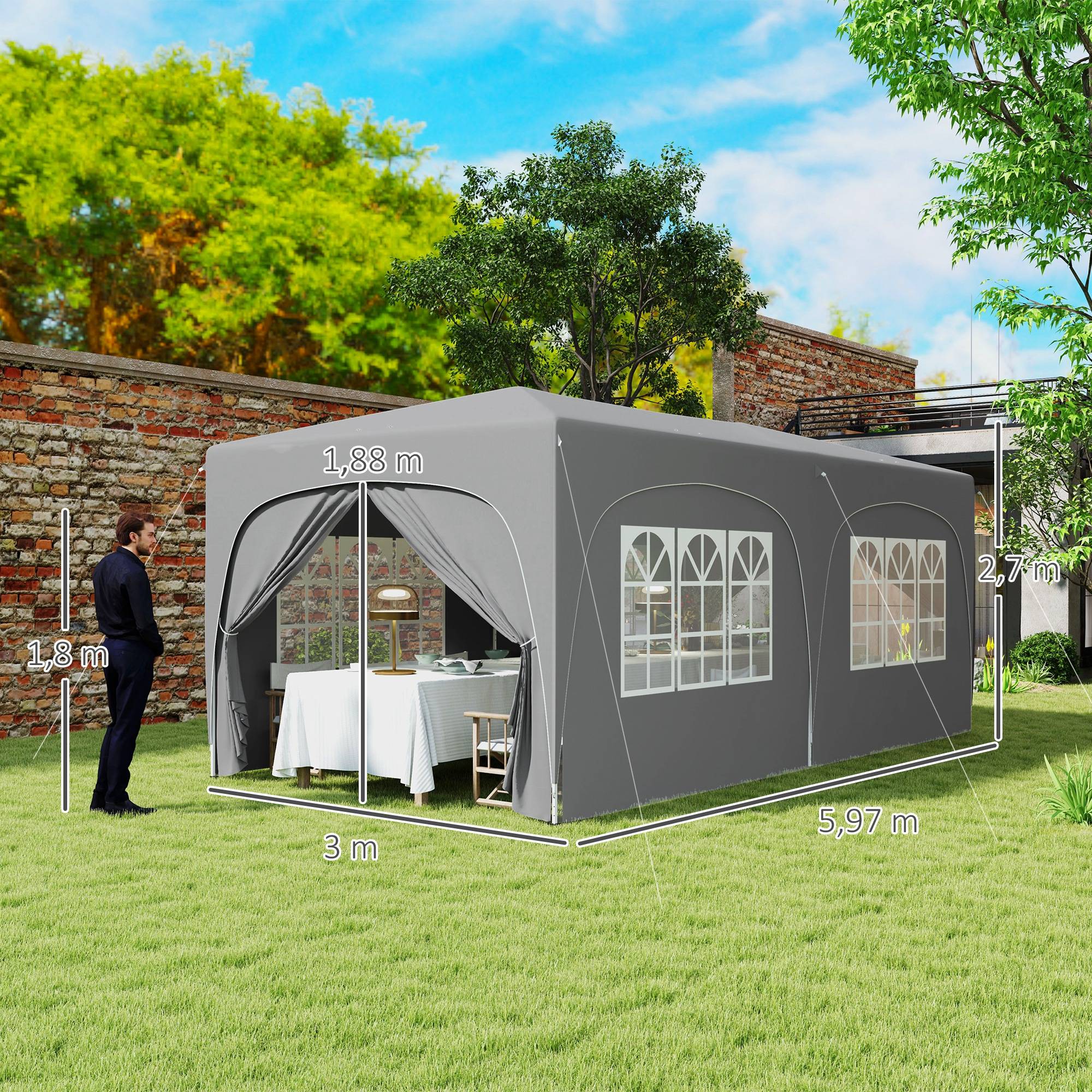 Outsunny - Tonnelle jardin exterieur 3x6m pliante pop up réglable sac transport et sacs sable UPF50+ camping festival patio gris clair - Outsunny - Image 3