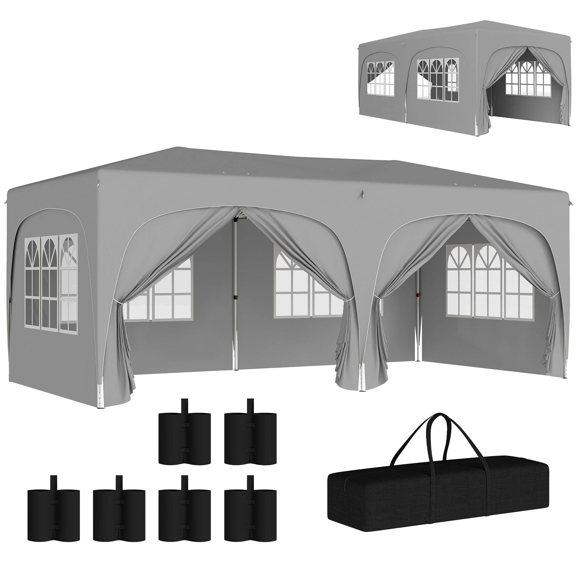 Outsunny - Tonnelle jardin exterieur 3x6m pliante pop up réglable sac transport et sacs sable UPF50+ camping festival patio gris clair - Outsunny