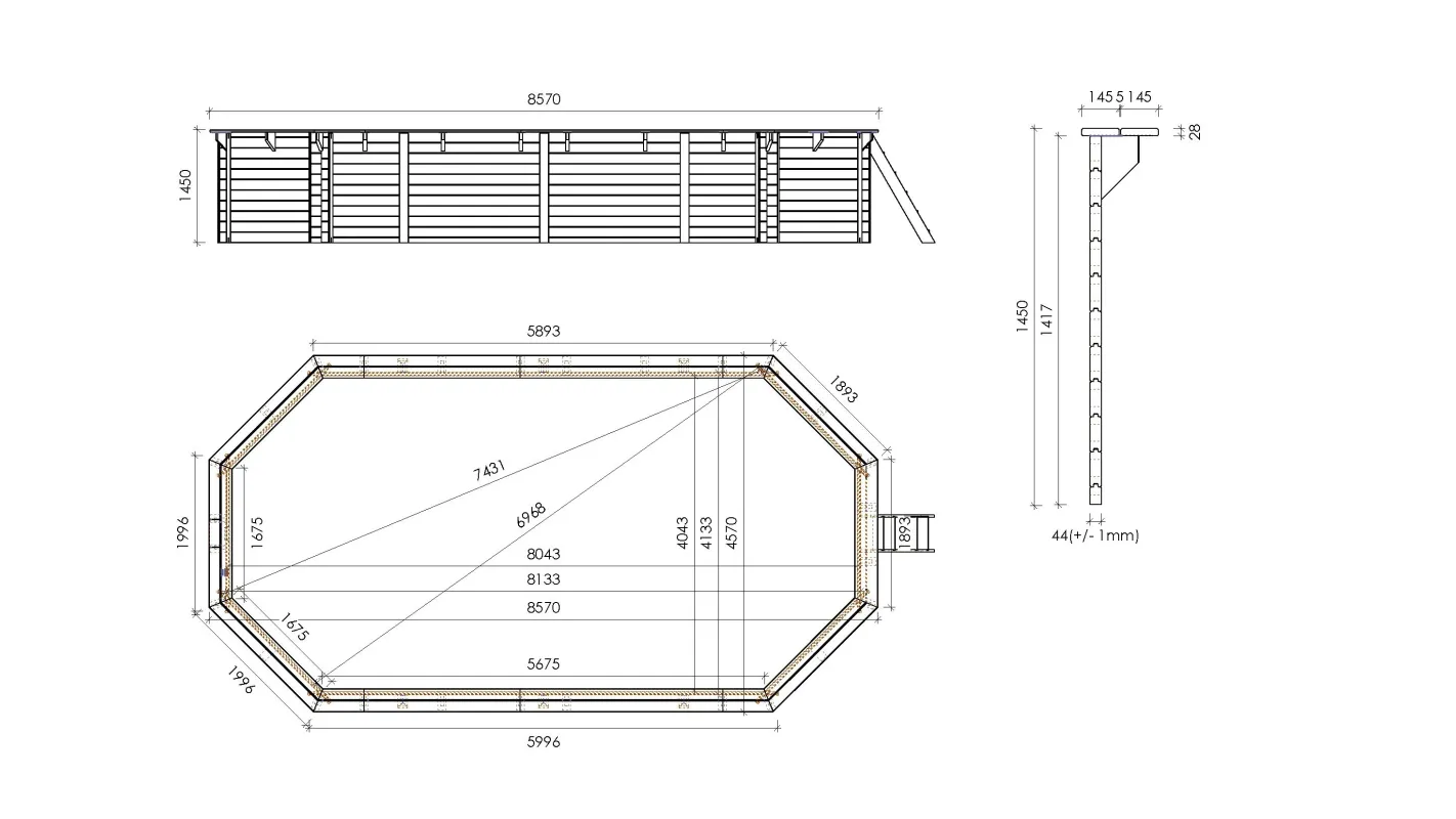 Altanka - Piscine en bois 8,57x4,57 - H.1,45 m - avec filtration et coffre - BAS750OSPI+SZA - Imagen 6