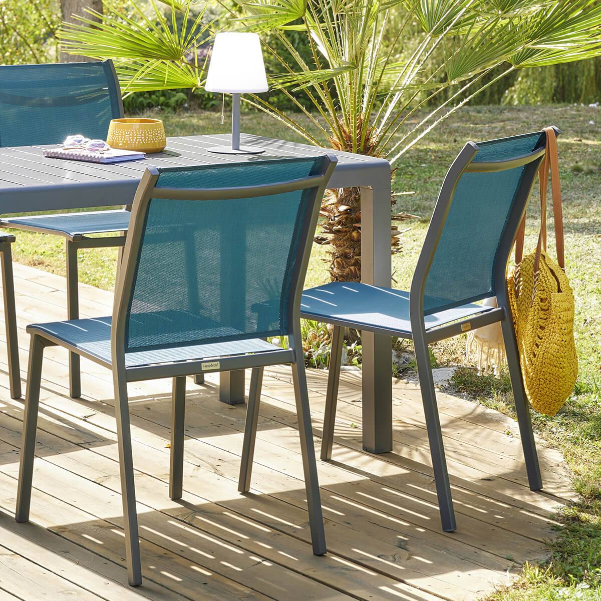 Hesperide - Chaise de jardin empilable "Essentia" bleu canard & graphite en aluminium traité époxy Hespéride - Image 1
