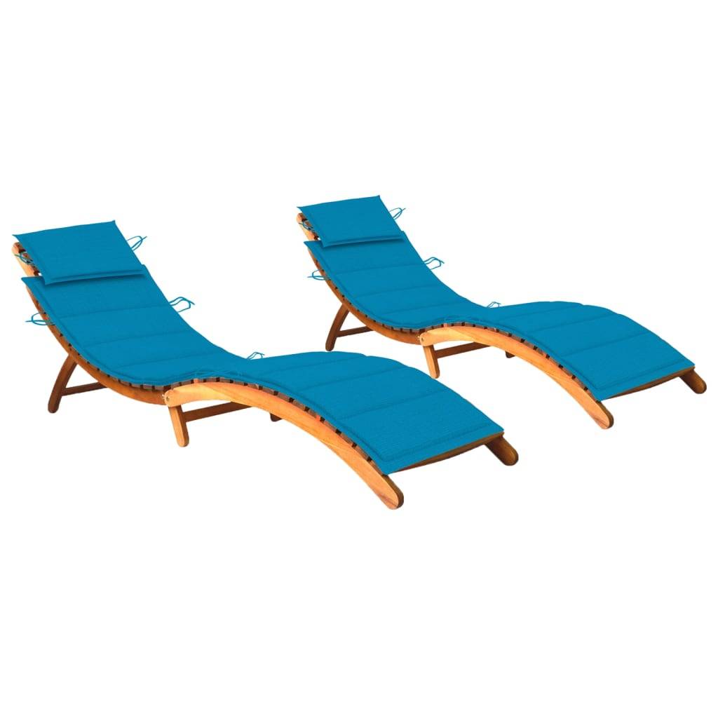 Helloshop26 - Lot de 2 transats chaise longue bain de soleil lit de jardin terrasse meuble d'extérieur avec coussins bois d'acacia solide - Imagen 1