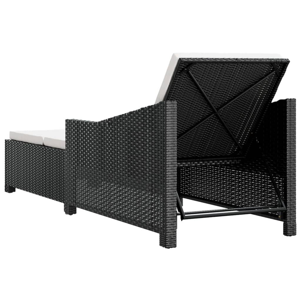 Helloshop26 - Transat chaise longue bain de soleil lit de jardin terrasse meuble d'extérieur avec coussin blanc crème résine tressée noir - Imagen 3