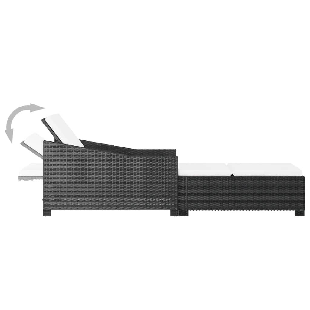 Helloshop26 - Transat chaise longue bain de soleil lit de jardin terrasse meuble d'extérieur avec coussin blanc crème résine tressée noir - Imagen 5