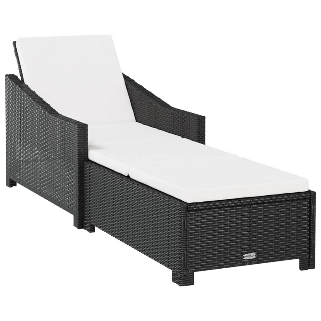 Helloshop26 - Transat chaise longue bain de soleil lit de jardin terrasse meuble d'extérieur avec coussin blanc crème résine tressée noir - Imagen 1