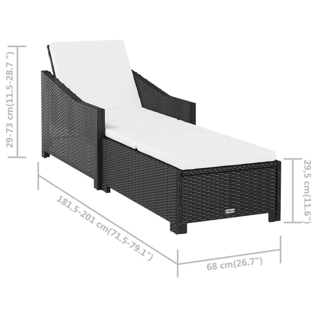 Helloshop26 - Transat chaise longue bain de soleil lit de jardin terrasse meuble d'extérieur avec coussin blanc crème résine tressée noir - Imagen 7