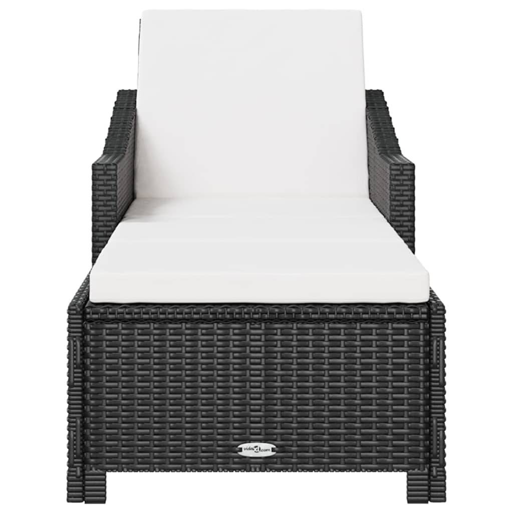 Helloshop26 - Transat chaise longue bain de soleil lit de jardin terrasse meuble d'extérieur avec coussin blanc crème résine tressée noir - Imagen 2