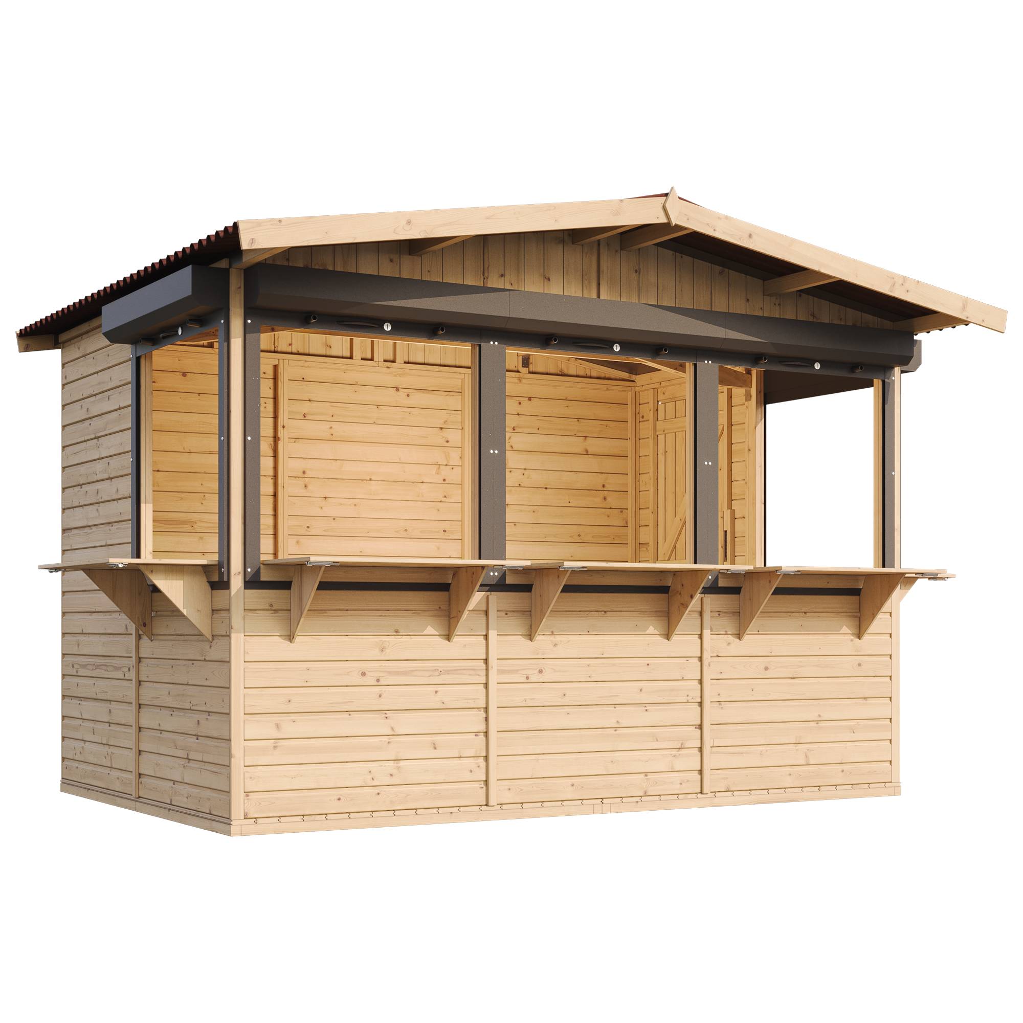 Timbela - Maison de jardin en bois 263 x 336 cm / 6 m² - Étal de marché en bois avec comptoir - Bar jardin - 17 mm d’épaisseur - Timbela M150BZ - Image 3