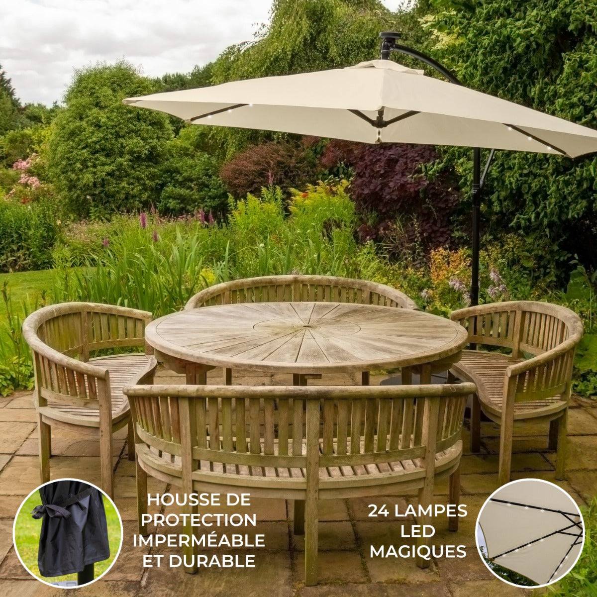 Monstershop - Parasol Crème 3m avec LED's Intégrés - Imagen 2