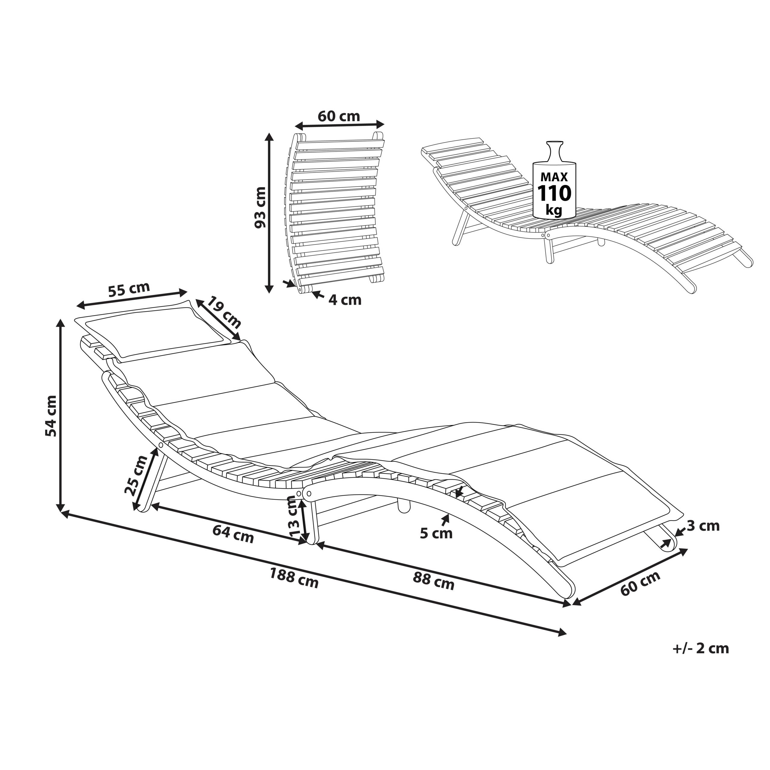 Beliani - Chaise longue Acacia Gris LUINO - Beliani - Imagen 3