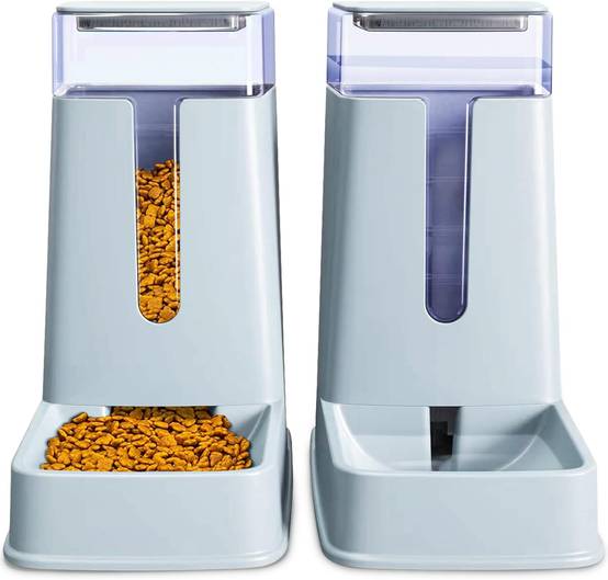 Lot de 2 distributeurs automatiques de Nourriture et d'eau pour Chat de Petite, Moyenne et Grande Taille gris Vendos85